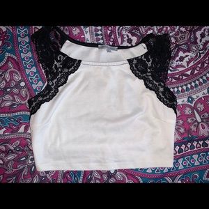 Charlotte Ruse White and Black Lace Crop Top
